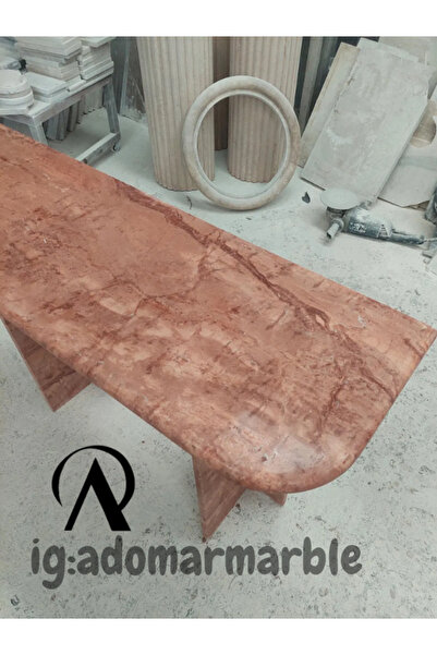 adomarmarblehandmadeandluxury Adomar Kırmızı Traverten Dresuar, Pembe Traverten Dresuar, %100 Doğal Taş, Konsol Masası, Özel Ölçü