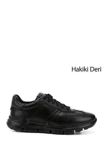GÖNDERİ(R) Men's Black Lace-Up Genuine Leather Sneakers