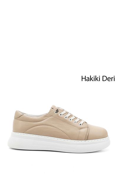 GÖNDERİ(R) Γυναικεία/Κορίτσια Μπεζ Καουτσούκ Lace Up Comfort Γνήσιο Δερμάτινο Sneaker