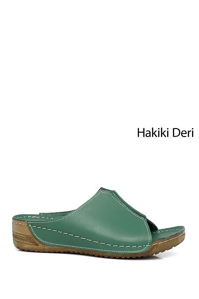 GÖNDERİ(R) Women / Girls Green Wedge Sole Genuine Leather Slippers