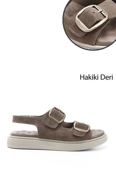 GÖNDERİ(R) Women / Girls Mink Suede Genuine Leather Comfort Sandals with Velcro Buckle