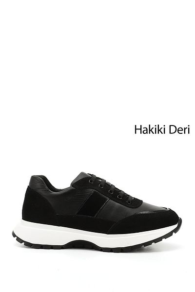 GÖNDERİ(R) Women / Girls Black Wedge Sole Rubber Laced Genuine Leather Sneaker