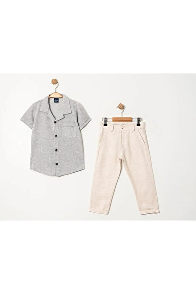 e-çocuk Striped Pocket Detailed Boy's Shirt Pants Suit 60289-1