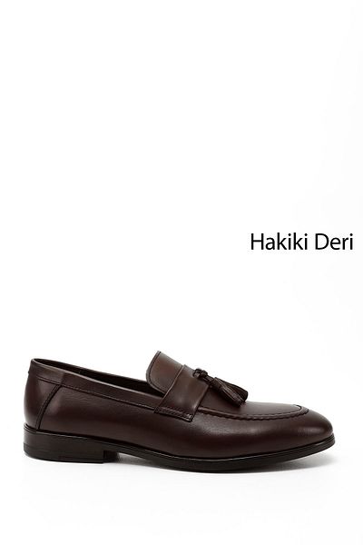 GÖNDERİ(R) Men's Brown Tasseled Genuine Leather Loafer Shoes