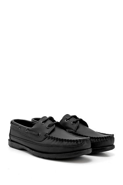 GÖNDERİ(R) Men's Black Lace-Up Rubber Sole Genuine Leather Shoes