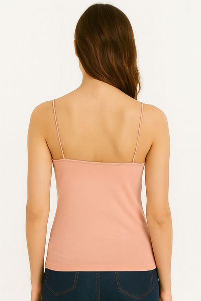 ParlaMira Women's Powder Pink Viscose Lycra Inner Non-Showing Structure Double Layer Rope Strap Long Undershirt