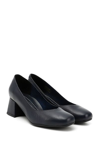 GÖNDERİ(R) Women/Girls Navy Blue Antique Blunt Toe Medium Thick Heeled Genuine Leather Shoes