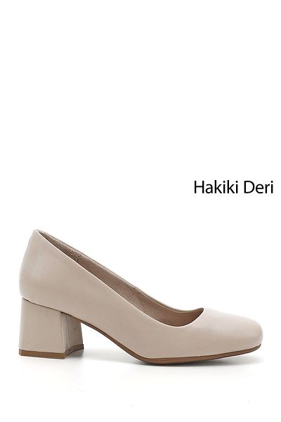 GÖNDERİ(R) Femei/Fete Bej Antique Blunt Toe Toc Mediu Gros Pantofi din piele naturală