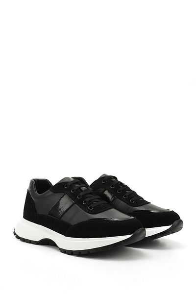 GÖNDERİ(R) Women / Girls Black Wedge Sole Rubber Laced Genuine Leather Sneaker