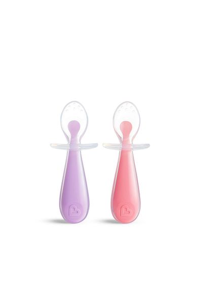 Munchkin Pink Purple Set of 2 9+ Months Soft Silicone Unisex Baby Feeding Exercise Spoons