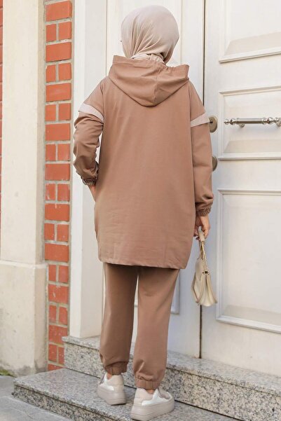 Neva Style Комплект от две части кафяв хиджаб с качулка - 20072KH