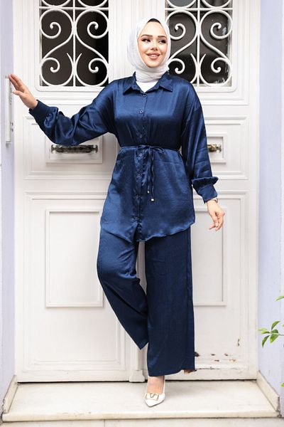 N.S NEVA STYLE Διπλό κοστούμι με κουμπιά Navy Blue Hijab 4016L