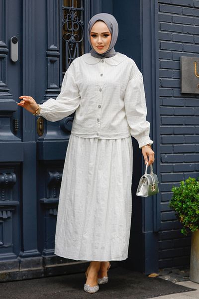 Neva Style Baby Collar White Hijab Skirt Double Suit 30004B