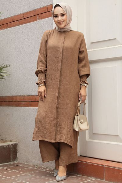 Neva Style Tan and Hijab Double Button Set - 12591Tb
