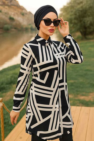 Neva Style Μαύρο Hijab Viscose Tunic με σχέδιο 11666s