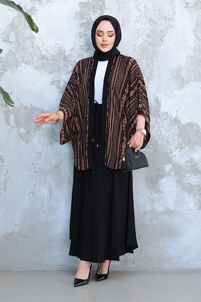 Neva Style Σετ κιμονό με μοτίβο Camel Hijab με διπλή φούστα 12891C