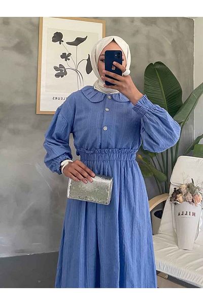 Neva Style Baby Collar Blue Hijab Φούστα Διπλό Σετ 30004M
