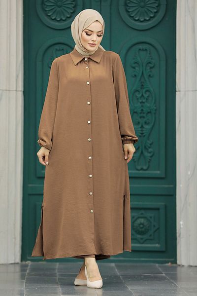 Neva Style Διπλό Σετ Camel Hijab με κουμπιά 10101c