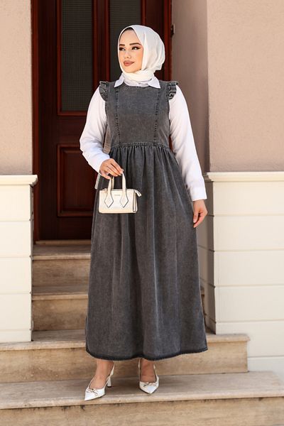 Neva Style Τζιν Anthracite Hijab Gilet Φόρεμα 19134ant