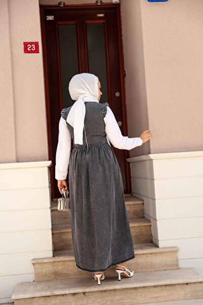 Neva Style Anthracite Denim Hijab Gilet Dress 19134Ant