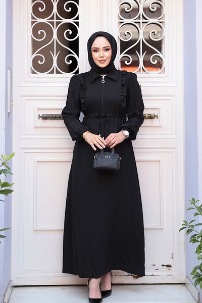 Neva Style Rochie neagră cu fermoar 17021S