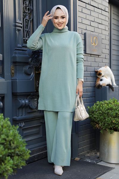 Neva Style Mint Hijab Knitwear Double Set 3413Mint