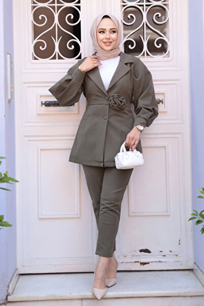 N.S NEVA STYLE Khaki Hijab Double Suit with Jacket 61851Hk