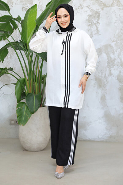 Neva Style Λευκό Υφασμάτινο Σετ Ισλαμικής Ένδυσης με Φερμουάρ 80013B