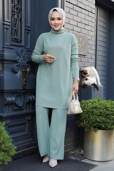 Neva Style Mint Hijab Knitwear Double Set 3413Mint