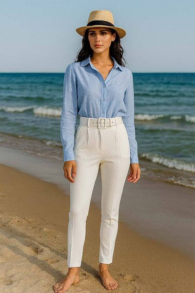 Neva Style Λευκό Παντελόνι Hijab Skinny Leg 10550b