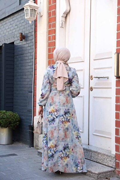 Neva Style Φόρεμα Μπλε Χιτζάμπ με Λουλούδια 27995M