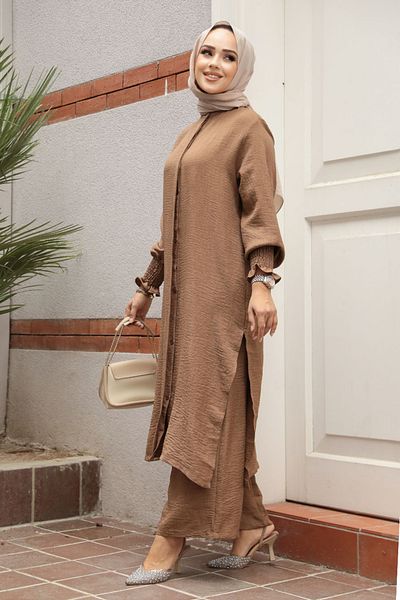 Neva Style Tan and Hijab Double Button Set - 12591Tb