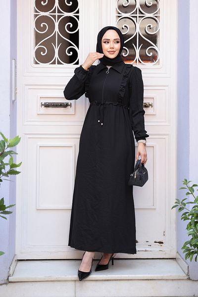 Neva Style Rochie neagră cu fermoar 17021S