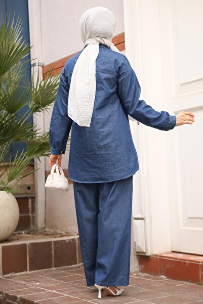 Neva Style Navy Blue Jeans - Buttoned Double Suit 44631L