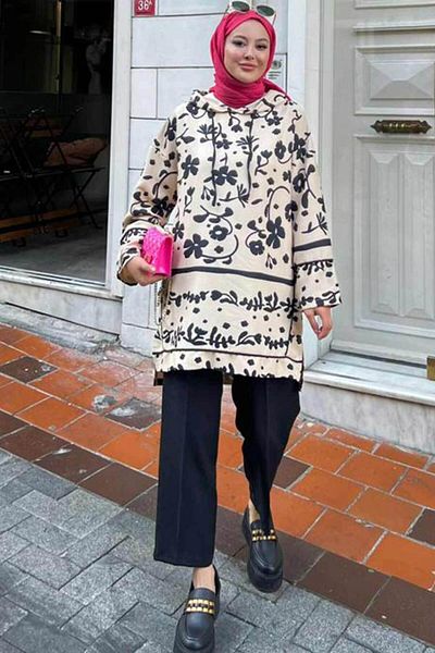 Neva Style Μαύρο Hijab με κουκούλα με μοτίβο διπλό σετ 9296s