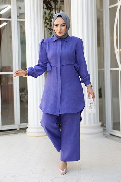 N.S NEVA STYLE Κουμπιά Λεβάντα Hijab Διπλό Σετ 68351LV