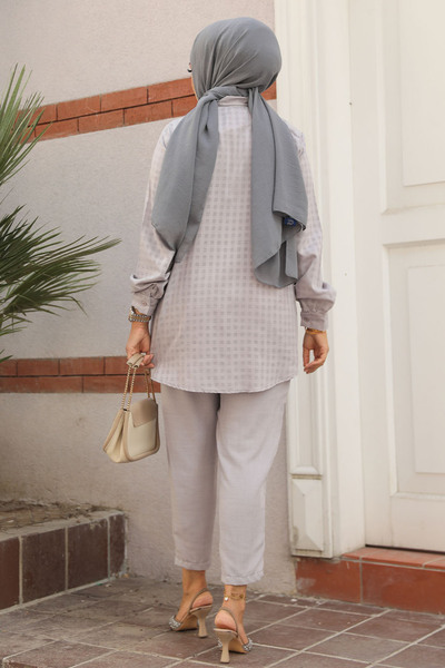 Neva Style Pötikare Detaylı Gri Tesettür İkili Takım 12191GR