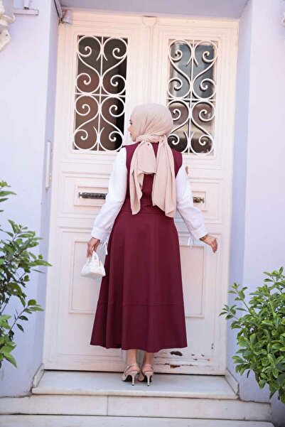 N.S NEVA STYLE Burgundy Hijab Skirted Double Suit 75471Br