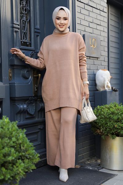 Neva Style Biscuit Hijab Knitwear Double Set 34341Bs