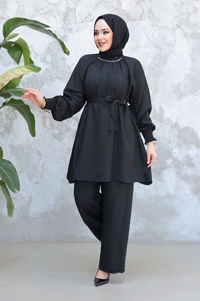 Neva Style Μαύρο Σετ Χιτζάμπ με Ζώνη 44691S