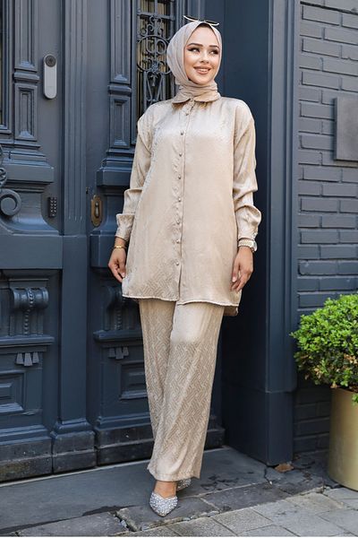 Neva Style Mink Patterned Hijab Double Set - 12502V