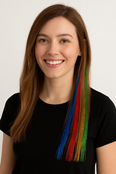 Parti Adresi Simli Renkli Takma Saç Postiş Saçlı Mandallı Toka 6'lı