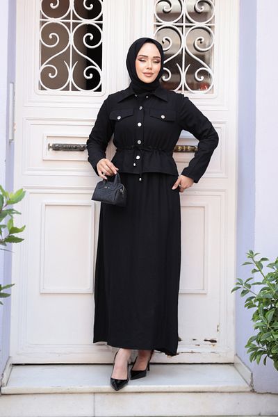 N.S NEVA STYLE Black Hijab Dress with Jacket Double Suit 44651S