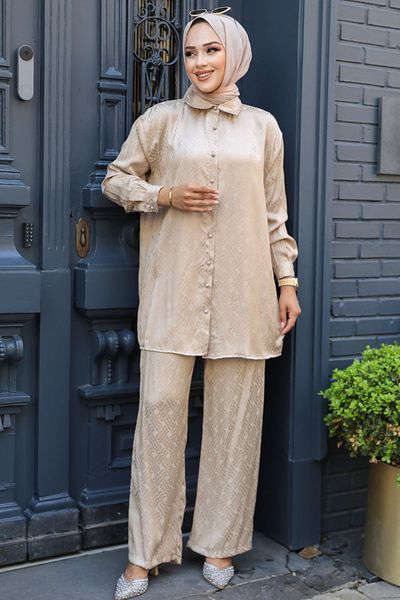 Neva Style Mink Patterned Hijab Double Set - 12502V