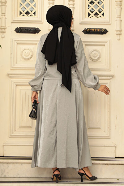 Neva Style Gray Hijab Skirt Buttoned Double Suit - 14215GR