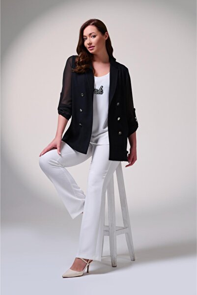 DE WHITES Plus Size Sleeve Chiffon Double Breasted Shirt