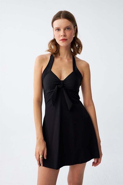 modaserdem Mdsrdm Women's Bow Black Dress Swimsuit