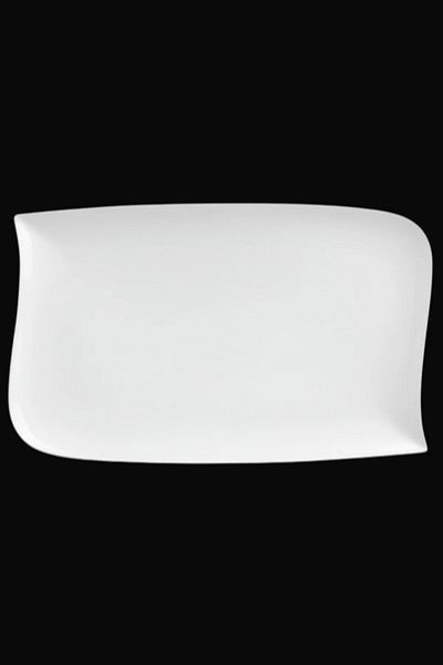 Secret de Gourmet Wave Design Rectangular Shape Dinner Plate White 33 x 20cm
