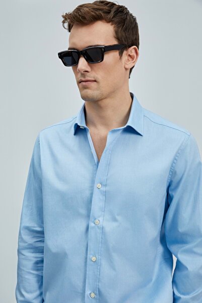 Lufian 111010633 Danıel Men's Basic Shirt Regular Fit Men's Shirt Blue