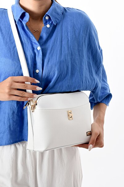 Sanmorris Women's Faux Leather 4-Compartment Adjustable Crossbody Strap White Shoulder and Bag